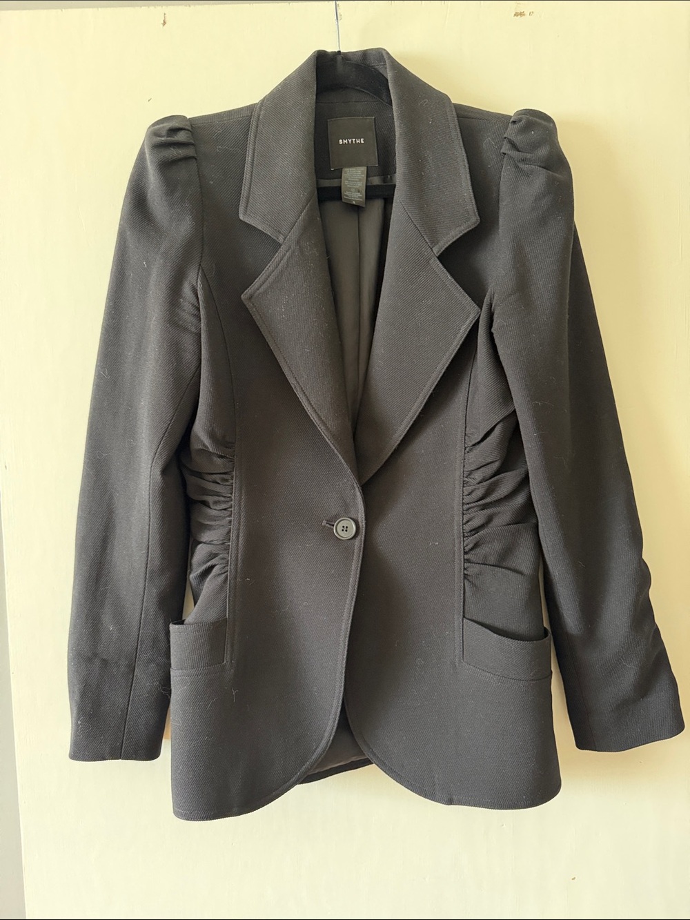 Smythe Black Ruched-Side Single-Button Blazer
